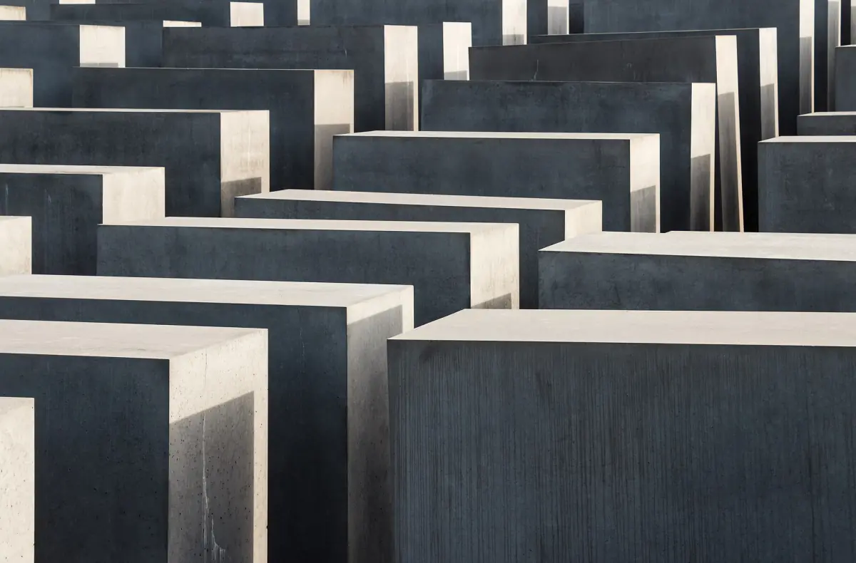 Rows of concrete stelae at the memorial